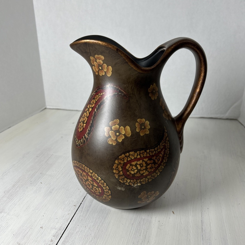 Kirkland Decorative Vase‎ Pitcher Brown Red Paisley 1415